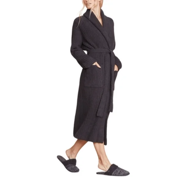 Barefoot Dreams Eco CozyChic Ribbed Robe Sz 2 Christmas Gift Carbon Charcoal - Picture 1 of 16